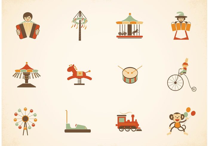 wheel vintage circus vintage vector ticket tent rollercoaster retro performer park musician monkey locomotive illustration icon horse graphic fun festival Fairground fair entertainment cute clip art Circus childish childhood carousel carnival bunny Bumper bicycle balloons Attractions attraction antique amusement 
