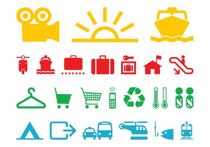 vehicles travel symbols symbol suitcases shopping carts shopping ships recycle phone icons icon fishing fish 