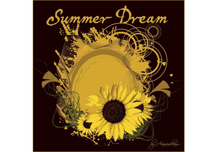 yellow wallpaper vector sunflower summer shapes season poster nature illustration grunge greeting card graphic fun free vector flyer flower editable design circle background 