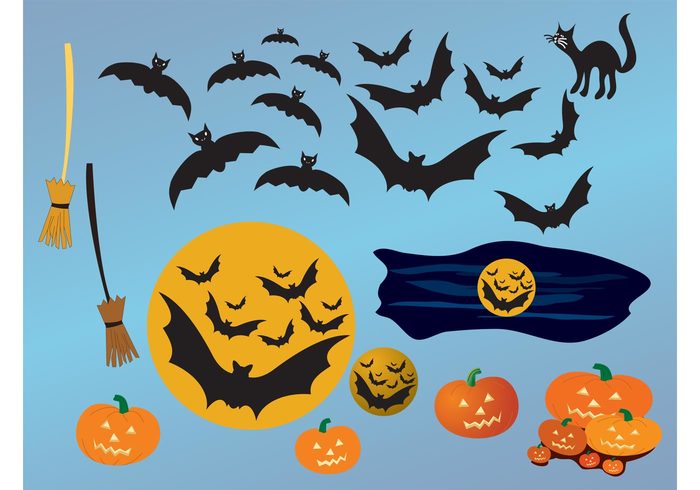 witch wings stickers scary moon Jack-o’-lanterns icons horror holiday fly decorations animals 