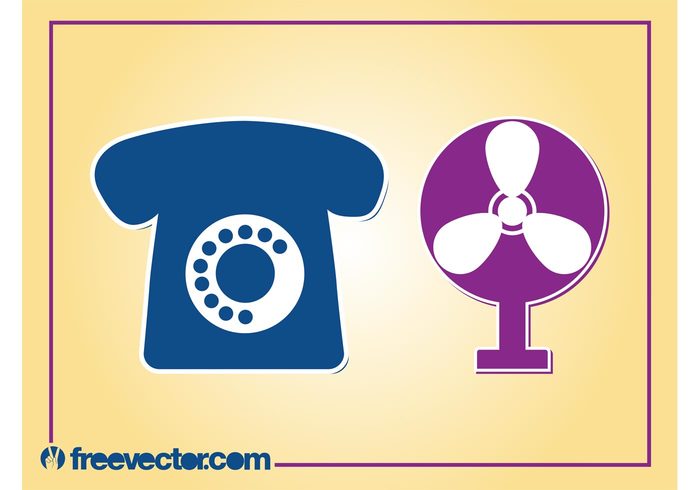 telephone stickers Rotary dial retro phone icons fan electricity electric appliances devices blades badges 