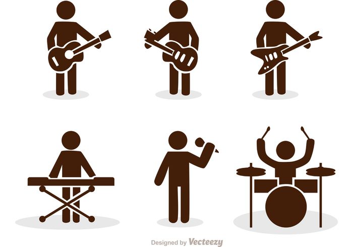 stick figure icon silhouette rock music symbols rock music symbol position piano person people music movement man male keyboard isolated icon human body Human guitar figure icon figure drum character boy Body language body bass band arms  