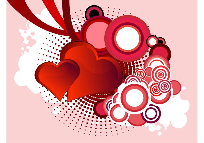 valentines day romantic romance ribbons love lines hearts halftone geometric shapes dots circles background  