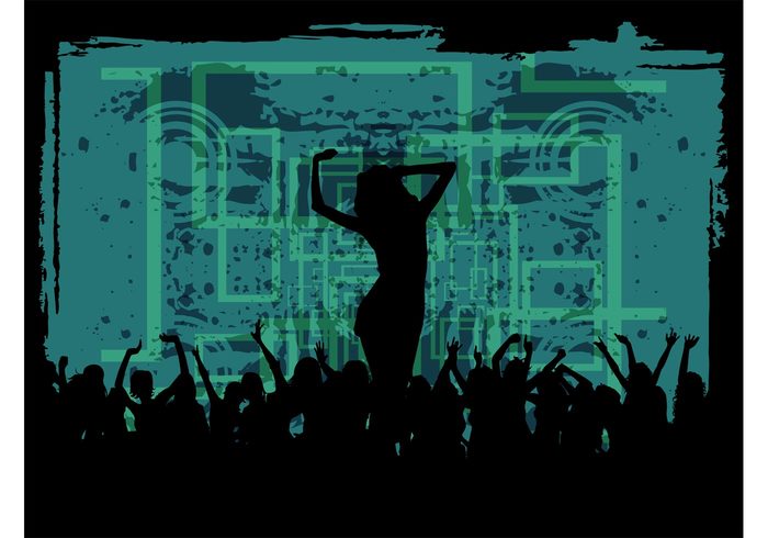 silhouettes poster people party music grunge girl flyer disco dancing crowd club candle background 