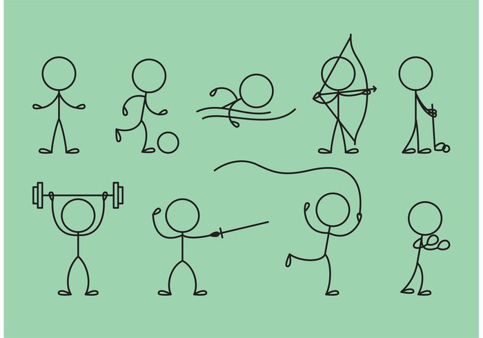 wrestling symbols sword swimming stick figure icons stick figure icon sports shooting race people kick isolated icons gymnastic games figure doodle competition boxing archery action 