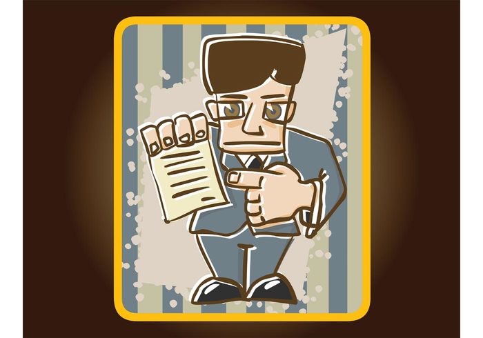 striped pointing manager Man vector legal lawyer Law document contract Cartoon vector business agreement 