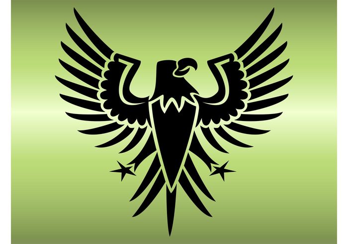 wings tattoo T-shirt print symbol stars shapes medieval logo heraldry heraldic fly flag feathers Blazon bird of prey bird beak animal 