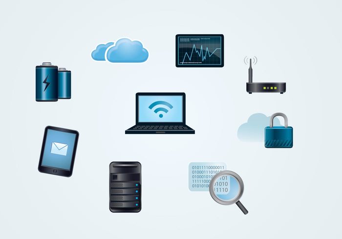 technology server security power laptop icons desktop computer cloud battery 