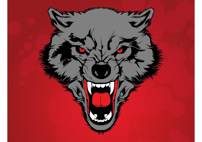 Wolf vector teeth tattoo sharp scary predator mouth mascot logo insignia fur Dangerous crazy Canine attack animal 