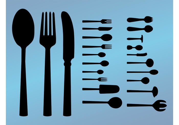 table stickers spoons Spatula silhouettes restaurant meal logos knives knife kitchen utensils icons forks food decals cook 