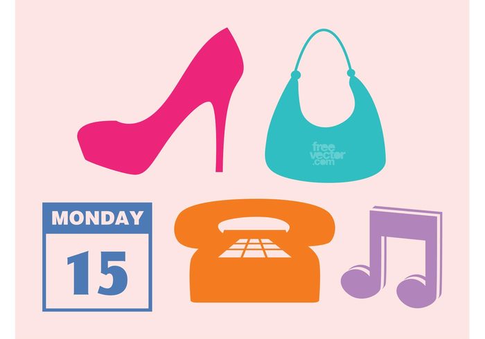 vector icons silhouettes shoes purse phone music logos icons high heels fashion communication calendar bag agenda  