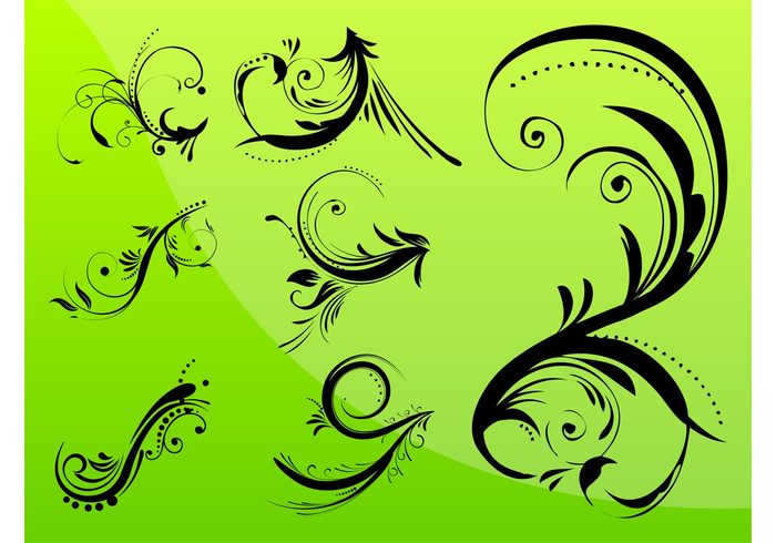 waving waves swirling Stems spirals silhouettes plants petals leaves flowers dots decorations abstract 