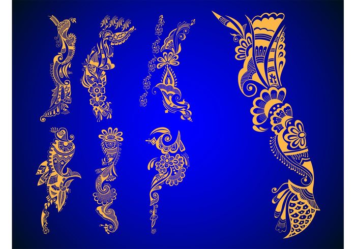 wedding traditional stickers shapes Rituals plants india Henna tattoos flowers floral decorations decals abstract 