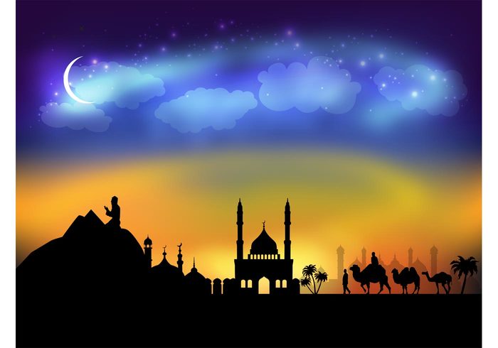 ramadan Palaces night Muslims mosque moon kareem Islam caravan camels background arabic arab Allah 