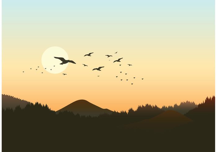 wings winged vector symbol sunrise silhouettes shape set nature many landscape isolated illustration group graphic formation fly flock of birds vector flock flight feather design dawn sky clip art black birds background animals 