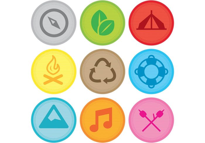 woods tree tent tag sticker stamp sign scout round Recreation picnic park Outdoor nature mountain merit badge Merit marshmallow label insignia girl scout forrest fire exploration emblem compass campsite camping campfire camp boy scout bench badge 