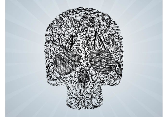 T-shirt print skull skeleton plants leaves hand drawn halloween flowers drawing doodles death dead 