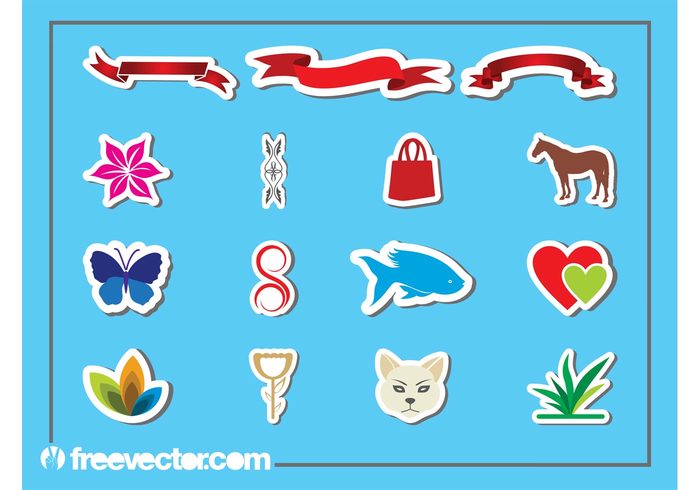 swirls stickers sticker scrolls ribbons purse plants lines horse hearts flowers floral fish cat butterfly 
