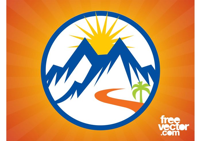 tree sun silhouette round road rays Peek palm nature mountains mountain logo template logo icon circle 