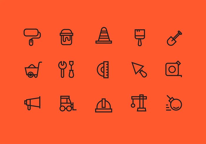 wrecking ball worker wheel barrow tool icon tool shovel plan paint brush paint outlined icon outlined outline tool outline icon orange cone meter helmet fix demolition crane construction building Build architecture tools architecture tool architecture 