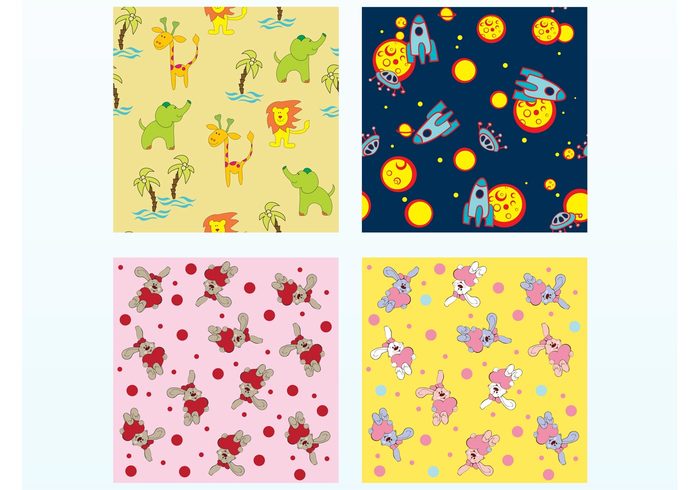 wallpaper Textile swatch seamless repeating rabbit pattern lion giraffe elephants cute Cartoons animals  