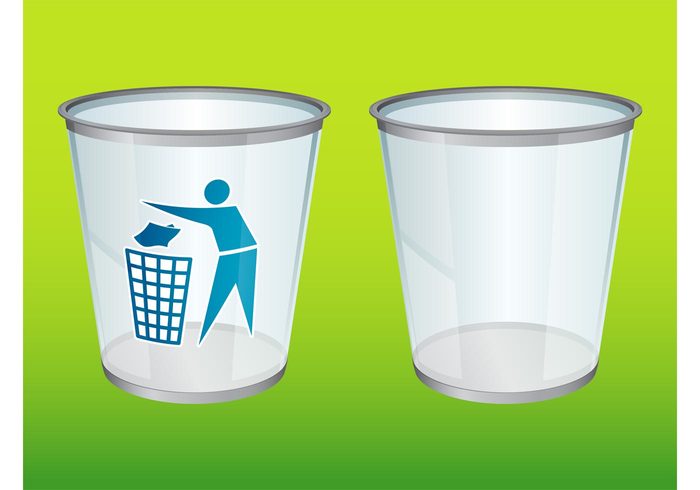 Trash vectors symbol Stylized man sticker silhouette shiny recycling recycle person logo junk glass bin 