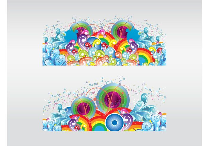 waving T-shirt print swirls scrolls rainbow poster paradise lines frame flyer dots decorative decoration colors circles 