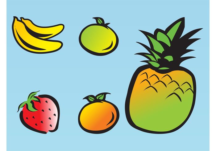 strawberry stickers pineapple peach labels Healthy fresh food eat Diet banana apricot apple 