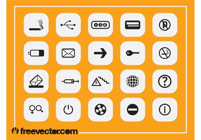 usb symbols symbol square smoking Prohibition signs power button planet mail key information icons icon globe Gender symbols currency credit card cigarette battery arrow 