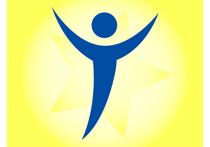 Successful success stylized silhouette satisfaction Motivation man logo jump joy icon Human Healthy health head arms 