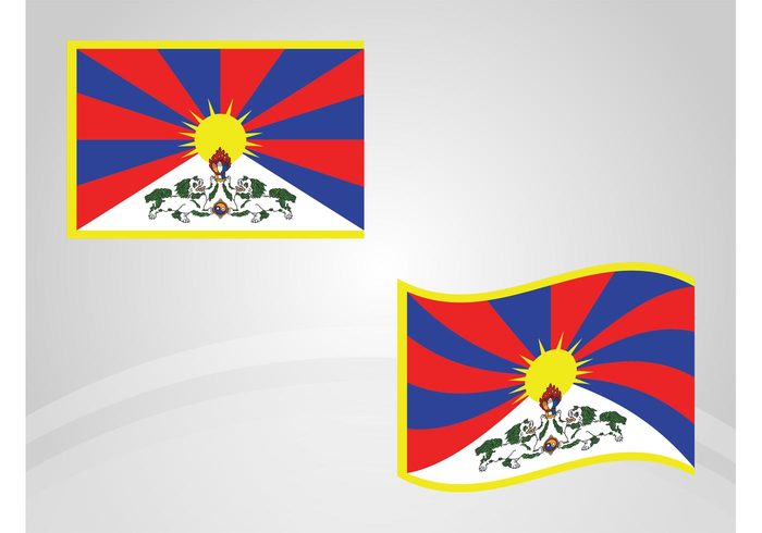 Tibetan Tibet flag symbol sun Show lion flag rays national nation lions flag vector country colors colorful animals 