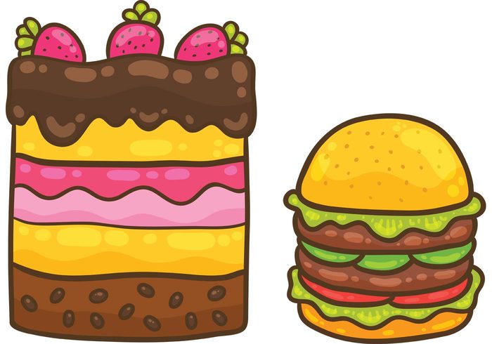 Unhealthy strawberry pastry lunch icing hamburger food fast food eat Diet dessert cute Cheeseburger cartoon cake burger birthday cake 