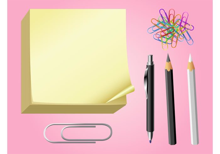 sticky notes stationery sheet school post-it pencils pen paperclips paper office notes colors colorful business 
