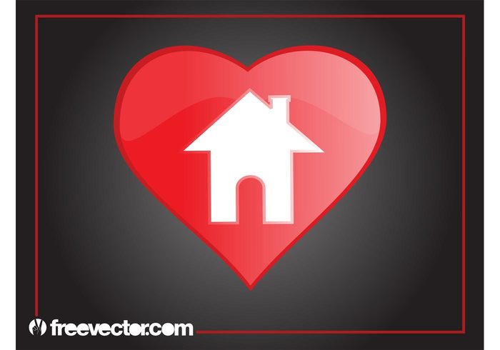 romantic romance real estate love icon house home heart chimney button badge architecture 