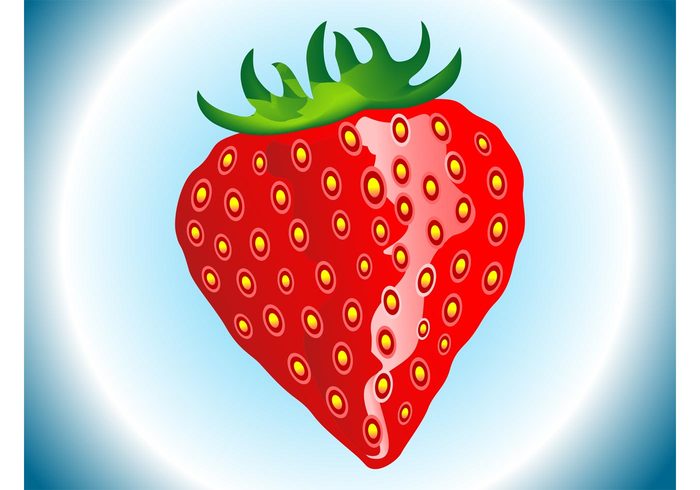 Tasty Strawberry vector sticker shiny shine seeds realistic lush logo leaves fruit food eat delicious 