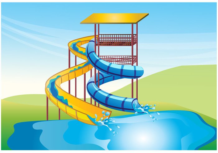 waterpark water slide water vacation summer splashing slide shape recreational park object illustration EPS curve colorfull cartoon blue artwork Aquatic  