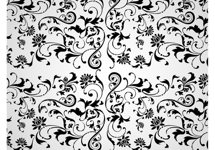 wallpaper swirls swirling Stems silhouettes seamless pattern plants petals Lotus vector leaves flowers floral background  