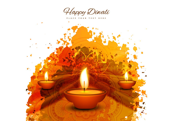 white Rangoli oil lit lamp grunge glowing diya Diwali deepawali clay celebration card brown background 