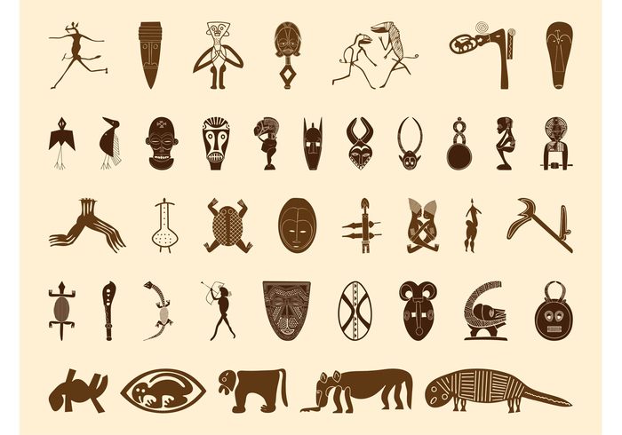 tribe tribal symbols people masks folklore drawings birds animals african africa 