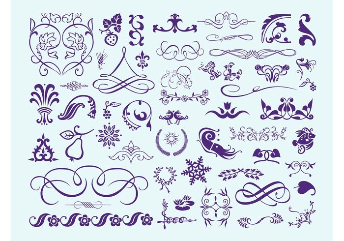 vintage Vector set vector pack swirls retro plants nature lines icons fruits food flowers floral decorative decorations animals 