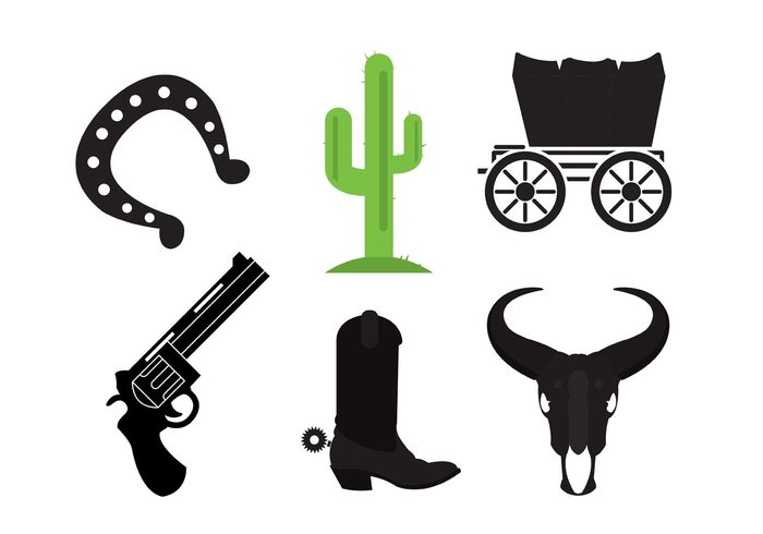 wild west icons wild white western music west weapon symbol skull silhouette sign set rivalry rifle revolver pistol isolated illustration icon horseshoe horse handgun element culture covered wagon country collection carriage cactus boot black animal american 