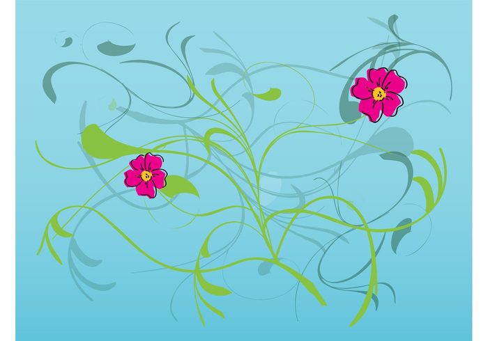 Stems spring plants petals nature natural leaves hand drawn floral decorations Clothing print blossoms background 