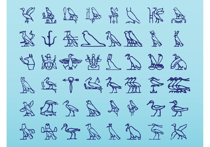 wings symbols pictograms Pharaoh Hieroglyphs falcon egyptian egypt Cobra birds animals 