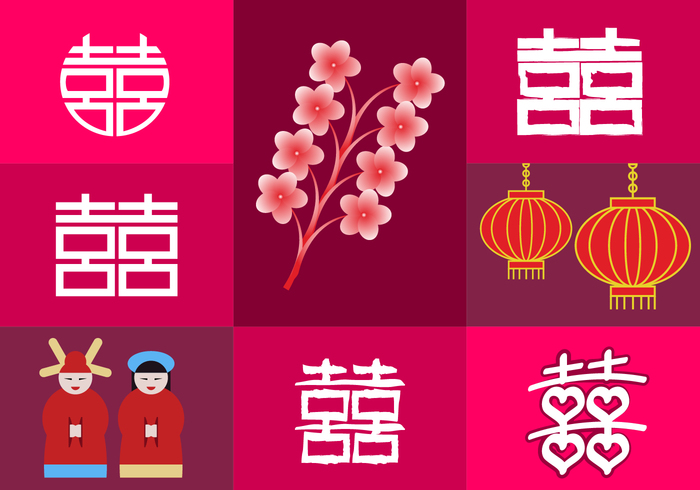 word wedding watercolor traditional symbol sign red prosperity ornament oriental orient nuptials married marriage love invitation happy happiness graphic frame Fortune flowers floral engagement double happiness double design couple congratulations chinese china characters character celebration celebrate calligraphy Asian 