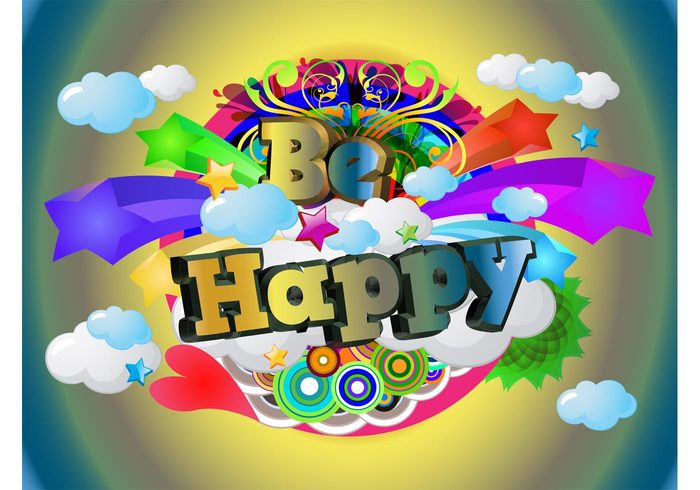 text stars plants hearts happy happiness Geometry geometric shapes colors colorful clouds circles 3d 