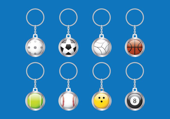 volleyball tennis symbol Studio sport sphere soccer small silver round present object metal little key chains key isolated golf gift game equipment design Concepts color chain bowling billiard basket baseball ball background Artificial Accecories 3d  
