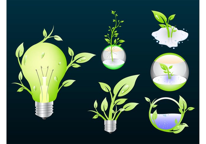 water spheres plants organic nature logos Light bulbs leaves glass environment eco detailed branding balls app icons 3d 