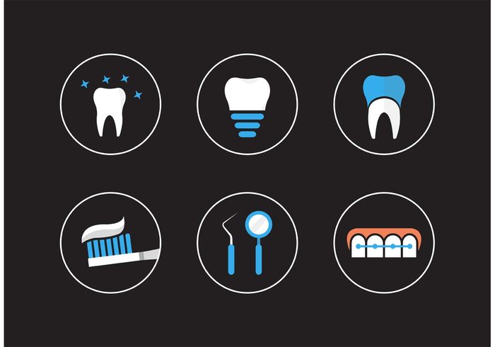 vector icons vector toothpaste toothbrush Tooth teeth and gums symbol sign protect mouth mirror medicine interface icons icon set icon gums flat design element dentist's mirror dental restoration dental instrument dental implant dental filling dental crown dental bridge dental braces 