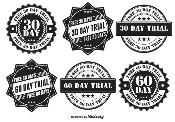 vector trial text tag symbol sticker special offer special sign shop shape set service quality promotional badges promotional badge promotional product present order offer market label isolated icon gratuity gratis free trial badge free trial free for free customer coupon button business bonus badge advertising 90 days 60 days 30 days 30 day free trial 30 day 100% free  