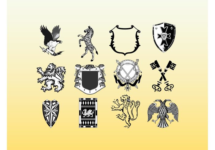 zebra set pack medieval logos lion knight king keys heraldry heraldic eagle branding animals 